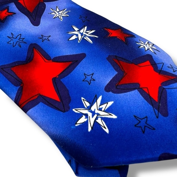 Jerry Garcia 100% Silk Star Spangled Patriotic Men's Tie, Red/White/Blue Stars - Picture 2 of 9